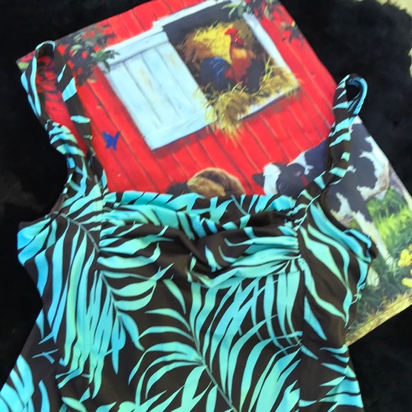 Jamaica Bay Tropical Leaves Swim Top Tankini Bra Brown & Turquoise Blue Bra 16 - Picture 4 of 11